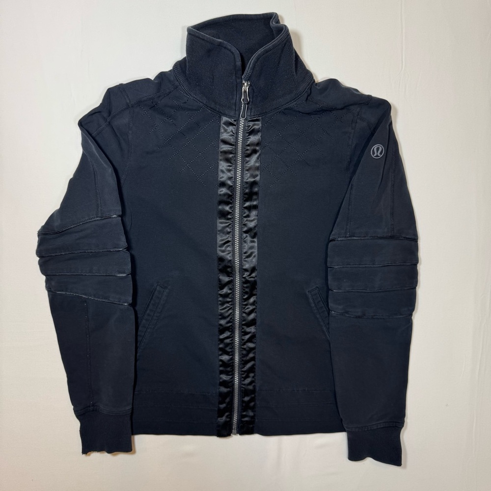 Lululemon Moto Mogul Jacket Full Zip Black Size 6 Ribbed‎ Sleeves High Collar